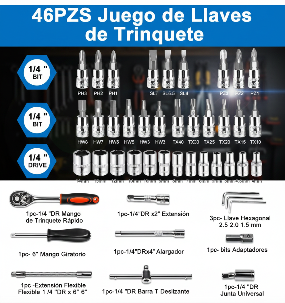 Juego De Llaves Dados De 46 Piezas