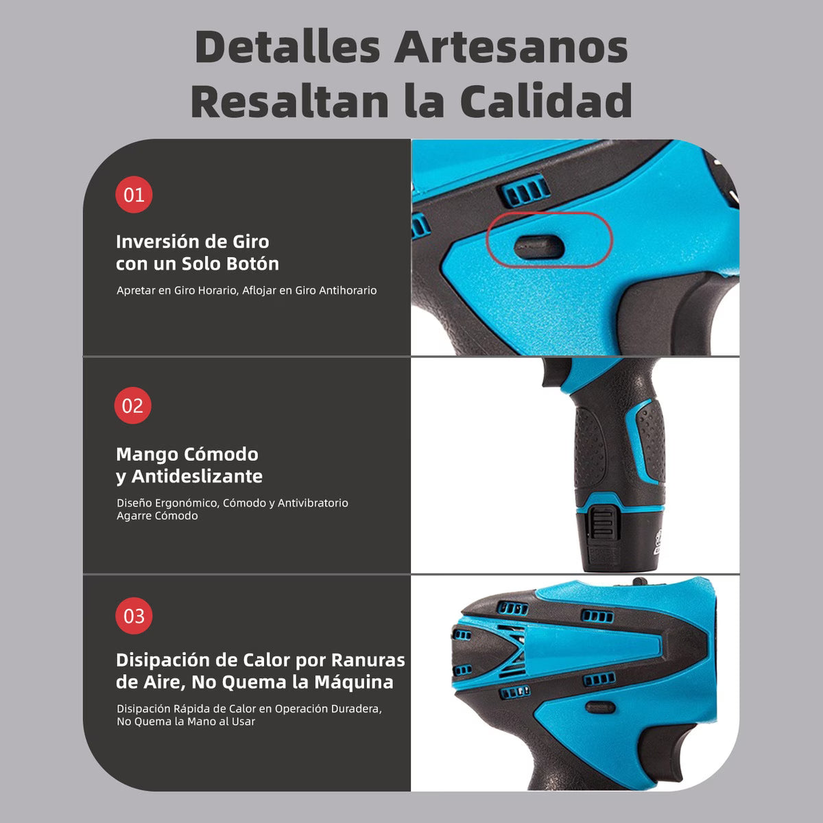 Taladro Azul 2 Baterías Redonda Inalámbrico