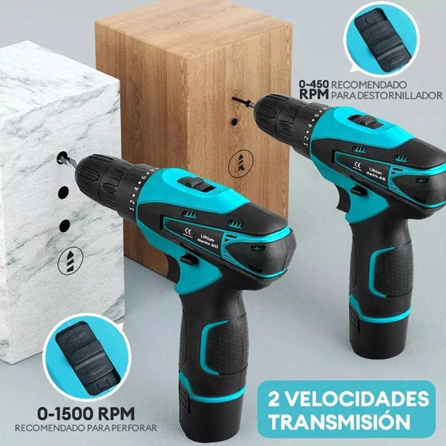 Taladro Azul 2 Baterias Redonda Inalamb