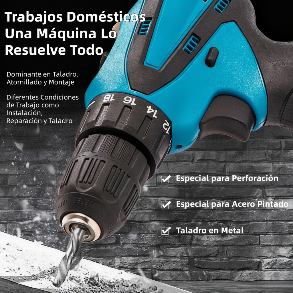 Taladro Azul 2 Baterías Redonda Inalámbrico